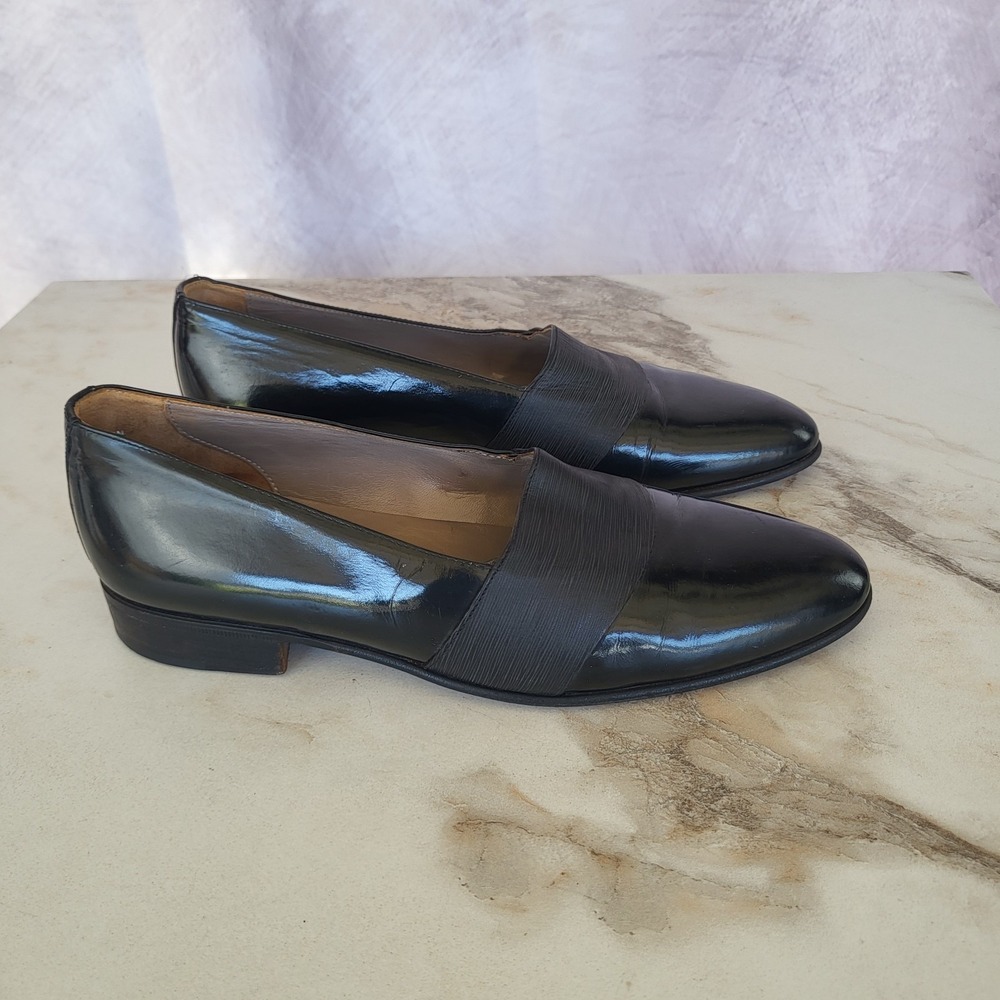 Santoni Italy Mens 9 UK / 10 US Black Patent Leather Grosgrain Tuxedo Loafers - Picture 2 of 8
